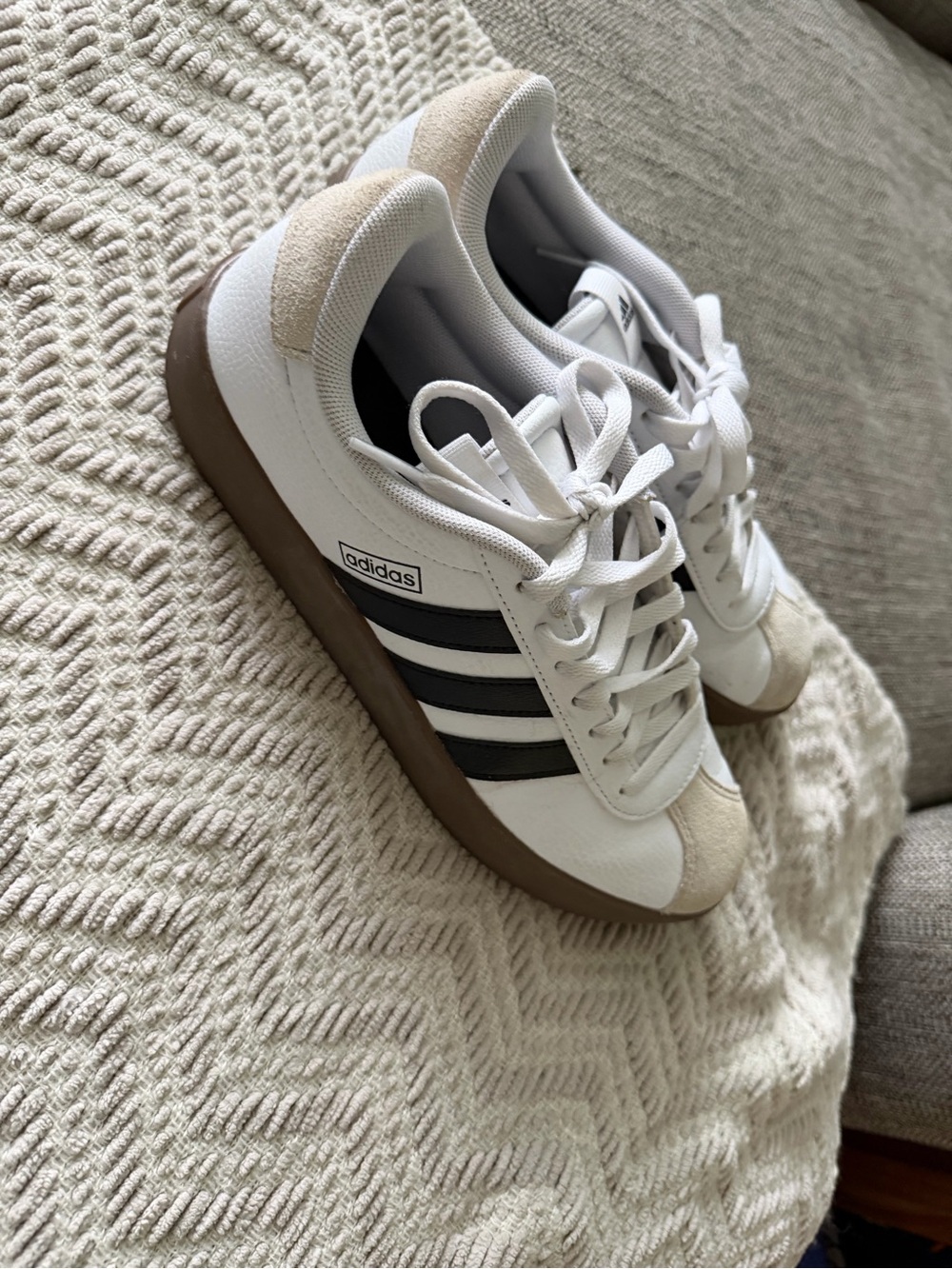 adidas White and Black Retro Court Sneakers with Gum Sole